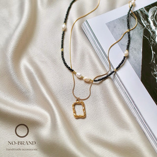 |Chic-set| Dây chuyền đen phối ngọc trai thật đơn giản cùng dây chuyền không gỉ đen