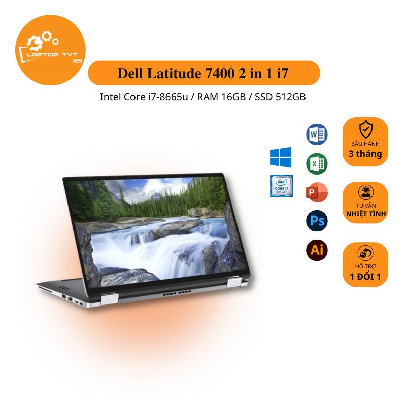 Laptop Dell Latitude 7400 2-in-1 i7-8665U Ram 16Gb SSD512G màn 14″ FHD Touch xoay gập vỏ nhôm Laptoptvt