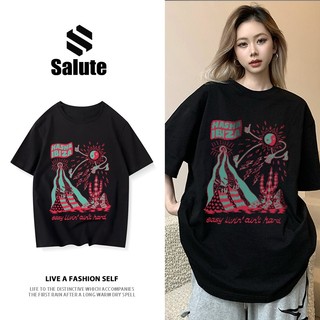 Salute Áo thun đen local brand unisex nữ tay ngắn áo phông form rộng girl phố mùa hè Y0845