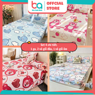 Bộ ga giường 4 món, ga giường cotton Hàn Quốc họa tiết gấu Losto dễ thương 1m6 1m8 - Bảo Anh Kids