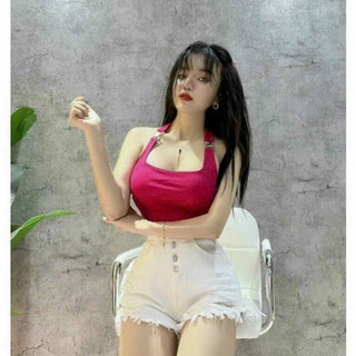 Áo yếm nữ thun borip kết khoen croptop ôm body hở lưng PC