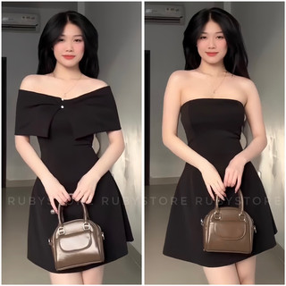 CÓ BIGSIZE_RUBYSTORE Đầm Cúp Thiết Kế Kèm Choàng Mặc Nhiều Kiểu Phom Ngắn Xòe - Chất Thun Mango Xịn Co Giãn Ôm Dáng