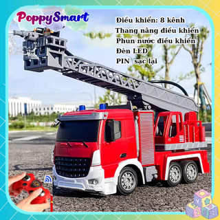 Đồ Chơi Xe Cứu Hóa Điều Khiển Từ Xa, 8 Kênh, Phun Nước và Thang Nâng, Đèn LED, Pin Sạc Lại, Oto Điều Khiển Từ Xa