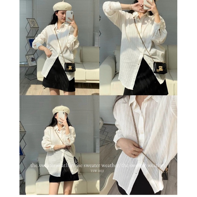 ÁO SƠ MI TRẮNG OVERSIZE SỌC DỌC