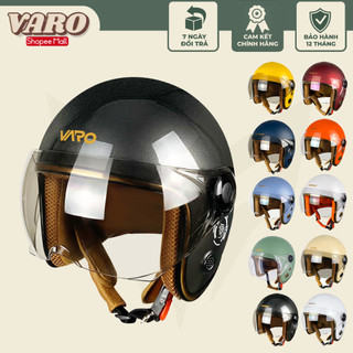 Mũ bảo hiểm 3 4 VARO Kính liền viềng đồng có thông gió kính chống tia UV cao cấp