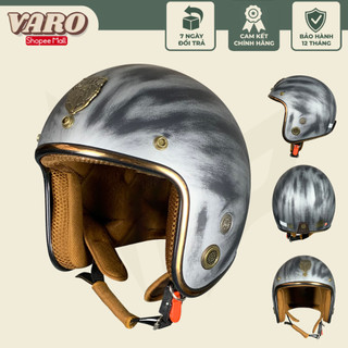 Mũ bảo hiểm 3/4 VARO- viền đồng - Custom Xám xước - tặng lưỡi trai
