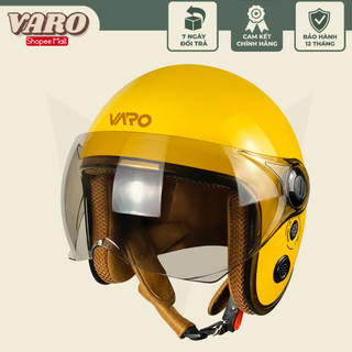 Mũ bảo hiểm 3 4 kính liền VARO viền đồng - Vàng bóng