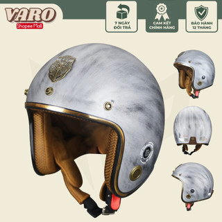 Mũ bảo hiểm 3/4 VARO- viền đồng - Custom bạc xước - cao cấp