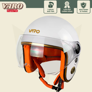 Mũ bảo hiểm 3 4 varo - kính viền đồng - trắng lót cam
