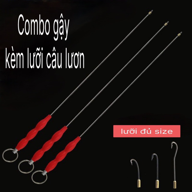 Combo gậy câu lươn, lưỡi câu lươn 55cm ( 1 gậy 1 lưỡi)