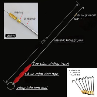 Combo gậy câu lươn, lưỡi câu lươn 55cm