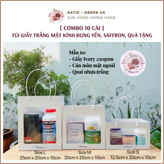   Combo 10 cái  Túi giấy màu trắng mặt kính đựng yến saffron hoa khô  quà tặng - Mẫu 60 