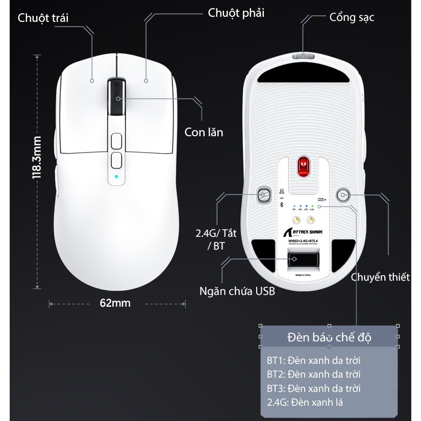 [BH 6t] Chuột Bluetooth Không Dây Chip PAW3395 Attack Shark X6 Dock Sạc RGB Không Dây Siêu Nhẹ | BigBuy360 - bigbuy360.vn