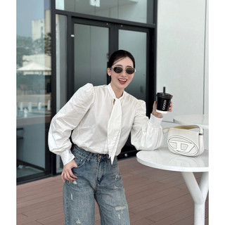 Somi trắng cổ nơ, set somi trắng cổ nơ chân váy đen nữ tính Choose Me Klp