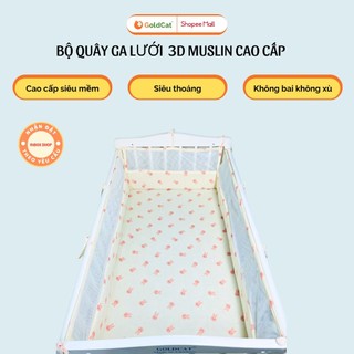 Quây Cũi Cho Bé GOLDCAT Kèm Ga Bọc Đệm, Thiết Kế Lưới Thoáng Mát, Chất Liệu Vải Mềm Mịn Lõi Bông Tự Nhiên
