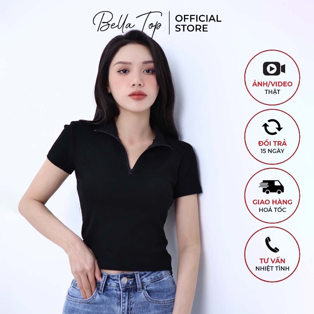 Áo polo nữ, Polo nữ trơn basic khóa kéo chất liệu cotton co giãn 4 chiều - Bella Top MS01