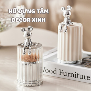 Lọ Đựng Tăm Xỉa Răng, Lọ Đựng Tăm Bông Gấu Bạc Phủ Bóng Sang Trọng, Đồ Decor Xinh Xắn