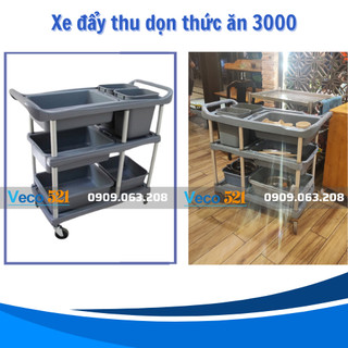 Xe đẩy thu gom chén dĩa, xe đẩy thức ăn bằng nhựa 3000 veco 521