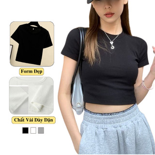 Áo Thun Croptop Nữ Ngắn Tay Cổ Tròn Vải Mềm Co Giãn Madela, Croptop Body Nữ Dáng Ôm Ngắn Tay Cổ Tròn