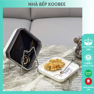Set đĩa khay đựng trái cây, đồ ăn vặt, bánh, salad lòng sâu 2 màu đen trắng có khay giá đỡ cực đẹp (006)