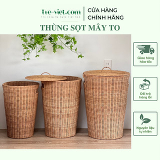 Thùng Sọt Tròn Đựng Quần Áo siêu to - Thùng Đựng Đồ Mây có vải lót