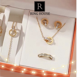 (Titan) Set bộ trang sức nữ quà tặng dây chuyền lắc tay bông tai nữ vòng lồng la mã