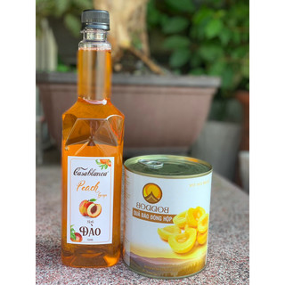 Combo trà đào gồm 1 syrup đào 750ml và 1 đào lon 820g
