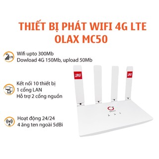 Bộ phát wifi olax mc50 4g lte 4 ăng ten ngoài , kết nối 10 thiết bị, nguồn type-c và 12v