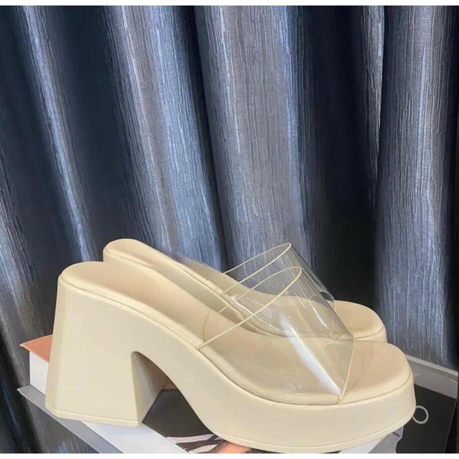 Dép Xuồng PU Siêu Nhẹ Nữ NT Store 9cm - Quai Ngang Trong Suốt, Dáng Thon Gọn, Xinh Xắn, Dễ Thương_MÃ 015_L1A. | BigBuy360 - bigbuy360.vn