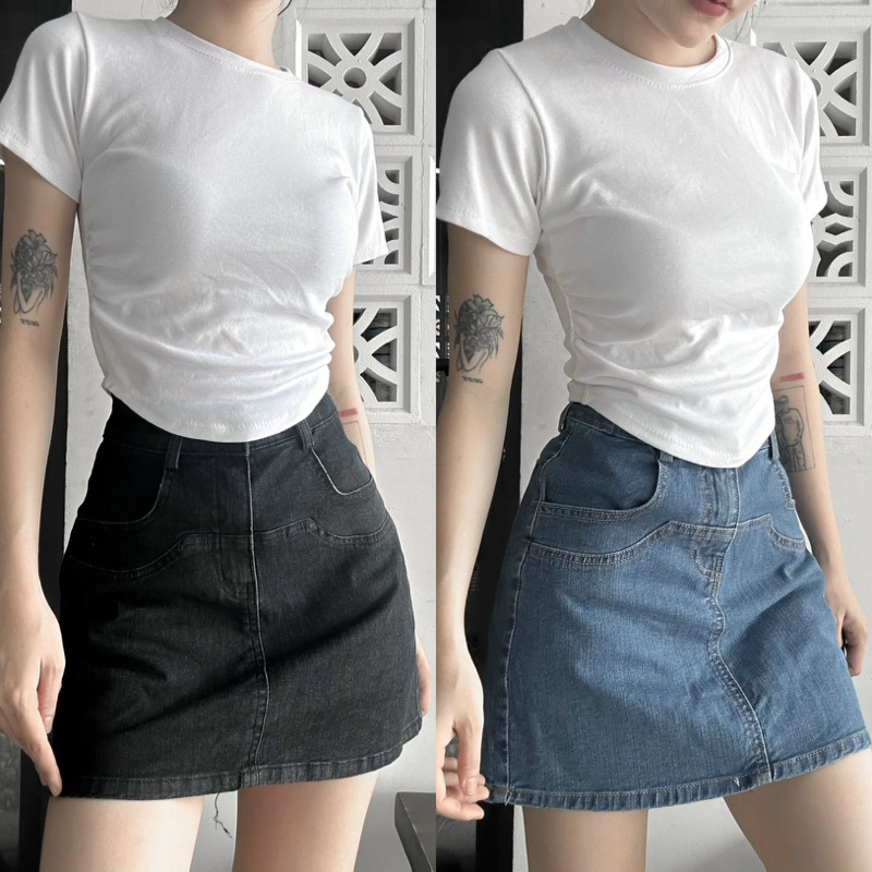 Chân váy ngắn jeans ôm chữ A có túi đủ size S M L