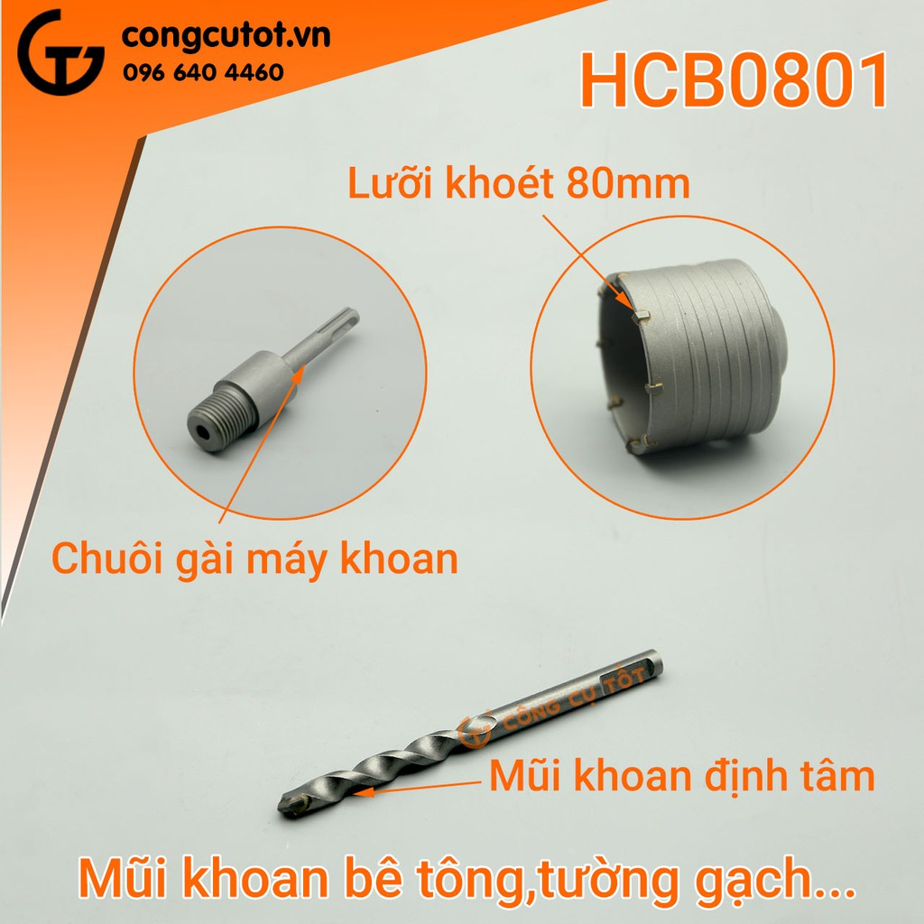Mũi khoan rút lõi bê tông chuôi gài chính hãng INGGO cỡ ø50-100mm khoan gạch men, lỗ tường dễ dàng