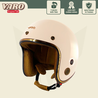 Mũ bảo hiểm 3/4 Ruby VARO Màu Kem viền đồng, lót nâu cao cấp BH 12 tháng tặng lưỡi trai