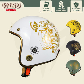 Mũ bảo hiểm 3/4 VARO tem xe cafe racer - viền đồng - thông gió cao cấp