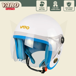 Mũ bảo hiểm 3/4 VARO kính liền màu trắng lót xanh chính hãng