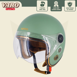 Mũ bảo hiểm 3 4 VARO - kính liền viềng đồng màu xanh lính