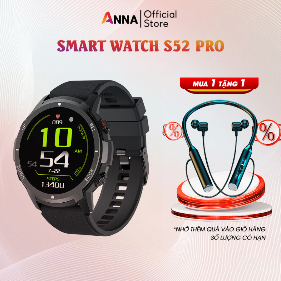 Đồng hồ thông minh Smart watch S52 Pro nghe gọi lướt web, đo nhịp tim, phân tích giấc ngủ, chống nước