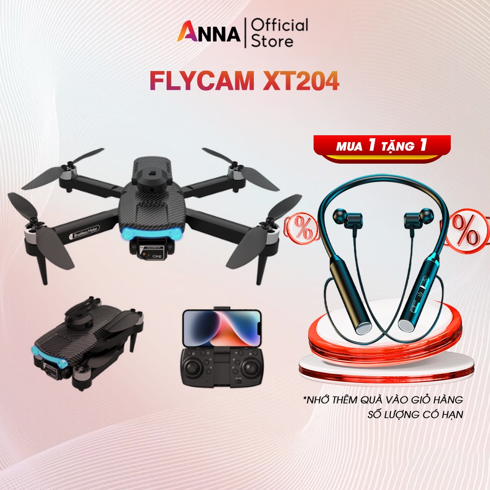 Flycam máy bay điều khiển từ xa flycam mini XT204 động cơ không chổi than, camera kép, dung lượng pin lớn, bay ổn định