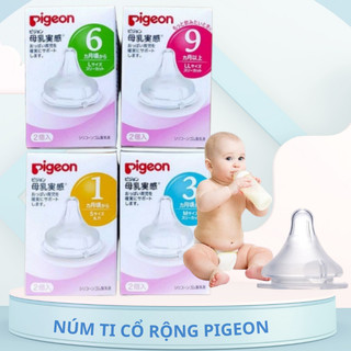 Núm ti thay thế bình Pigeon cổ rộng silicone siêu mềm, núm ti bình sữa Pigeon chính hãng nội địa Nhật size S, M, L, LL