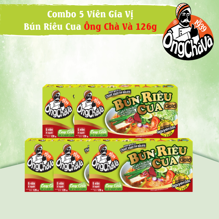 Combo 5 Hộp Viên Gia Vị Bún Riêu Cua Gold Ông Chà Và 126g (Crab Chowder Rice Noodle Soup Cubes