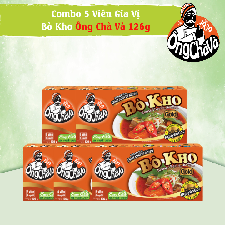 Combo 5 Hộp Viên Gia Vị Bò Kho Gold Ông Chà Và 126g (Braised Beef Broth Cubes)