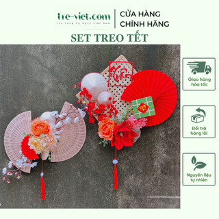 Set treo tết decor - vòng trang trí tết - quạt treo cửa, treo tường