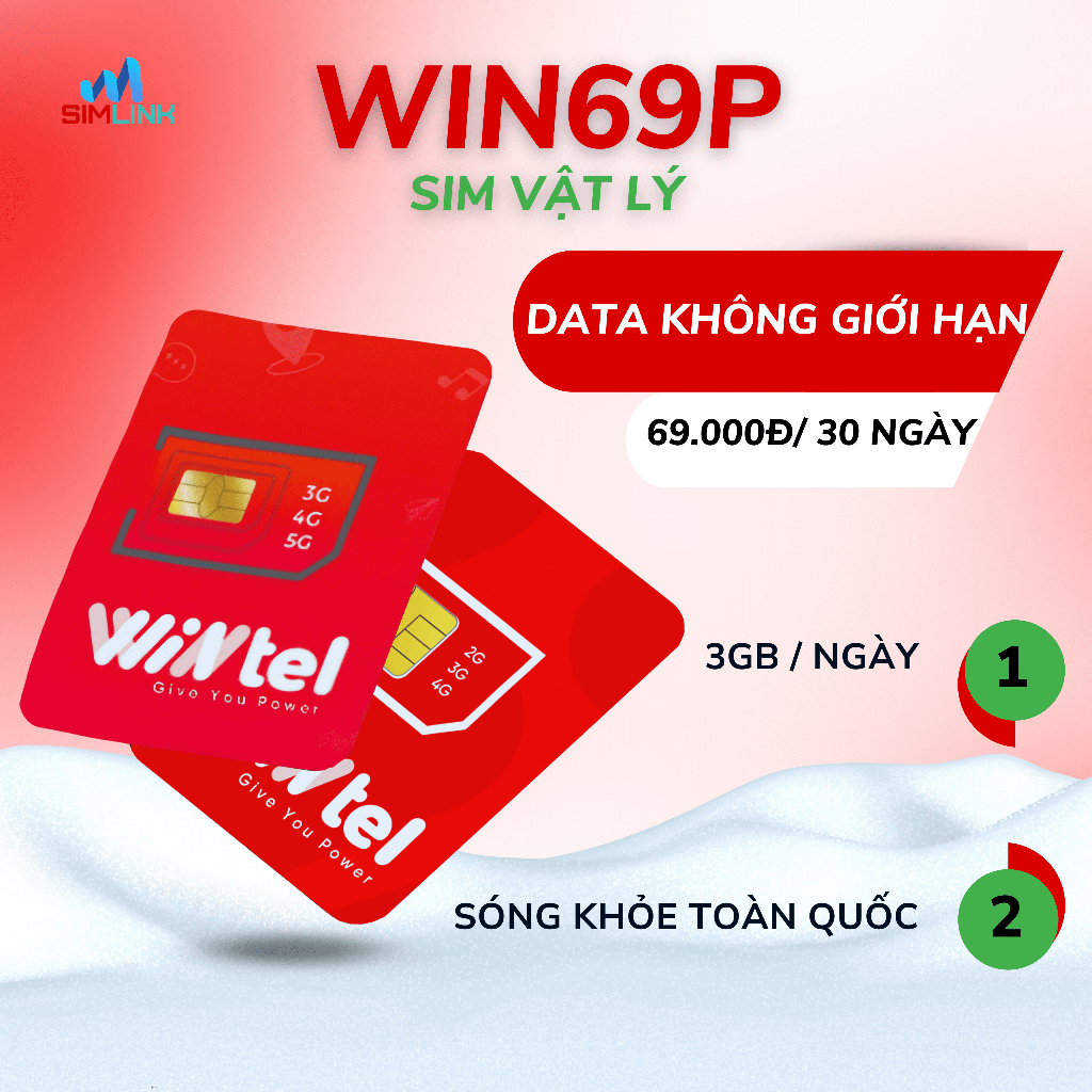 Sim WINTEL WIN69P - Sim 4G Data không giới hạn TỐC ĐỘ CAO + Ưu đãi phút gọi - Đã nạp tháng đầu