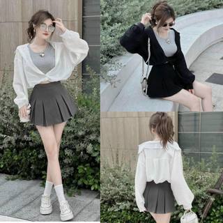 Set Váy cotton Dập Ly Kèm Áo Khoác Tơ Nhẹ Nhàng Nữ Tính