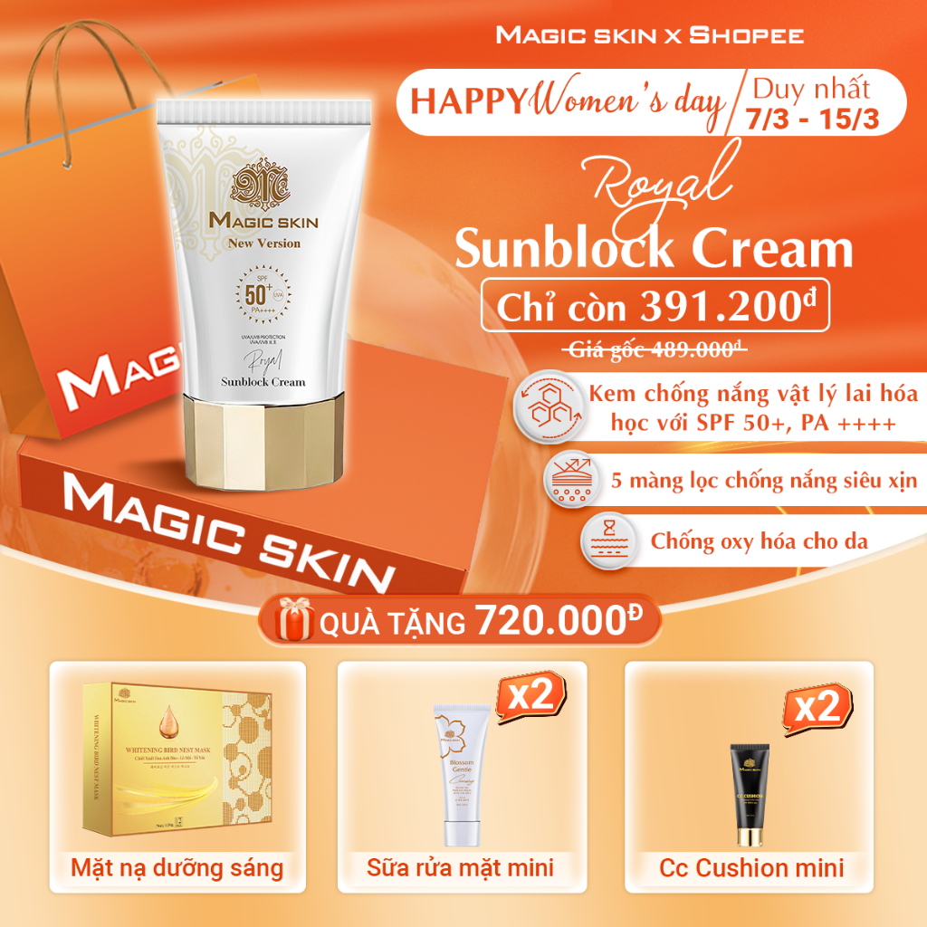 Kem chống nắng thảo dược Magic Skin Royal Sunblock Cream SPF 50+ dung tích 50ml Mã 184