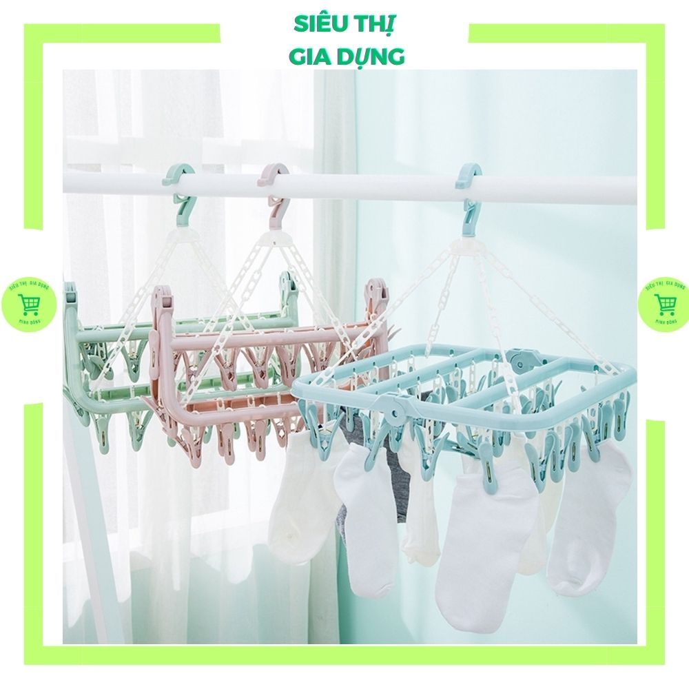 Móc treo vớ,quần lót 32 kẹp - móc chùm treo quần áo sơ sinh mini tiện dụng 32 kẹp