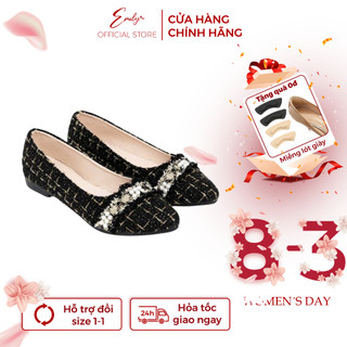 Giày bệt Emily Giày Búp Bê Đế Bằng Mũi Nhọn  Dạ Tweed Đính Ngọc Thanh Lịch Trẻ Trung Da Mềm Êm Chân - ECC11M