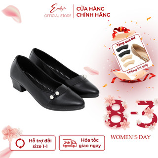 Giày Cao Gót Nữ Emily Giày Công Sở Dáng Basic Đính Ngọc Đế Cao 4cm Da Mềm Mịn Êm chân - EM12M