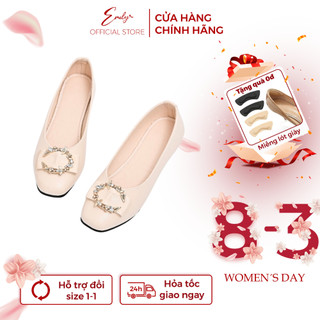 Giày Búp Bê Nữ EMILY Đế Bằng Đính Nơ  Tròn Xinh Xắn Da Mềm Chất Liệu Cao Su Dẻo Êm Chân - EM11M