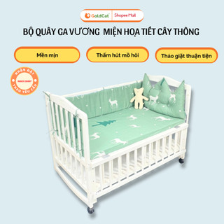 Bộ Quây Cũi Kèm Ga Vải GOLDCAT Họa Tiết Cây Thông Cotton Mềm Mịn, Đường May Tỉ Mỉ, Dùng Cho Mọi Loại Cũi