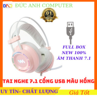  Tai Nghe Gaming Màu Hồng cổng USB- Có Đèn Led Và Mic Cho Pc   Laptop - Full Box Mới 100% 